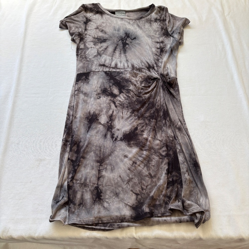 Olivia Rae New York Women Grey Black Tie Dye Side Knot T-Shirt Dress L 14619-J